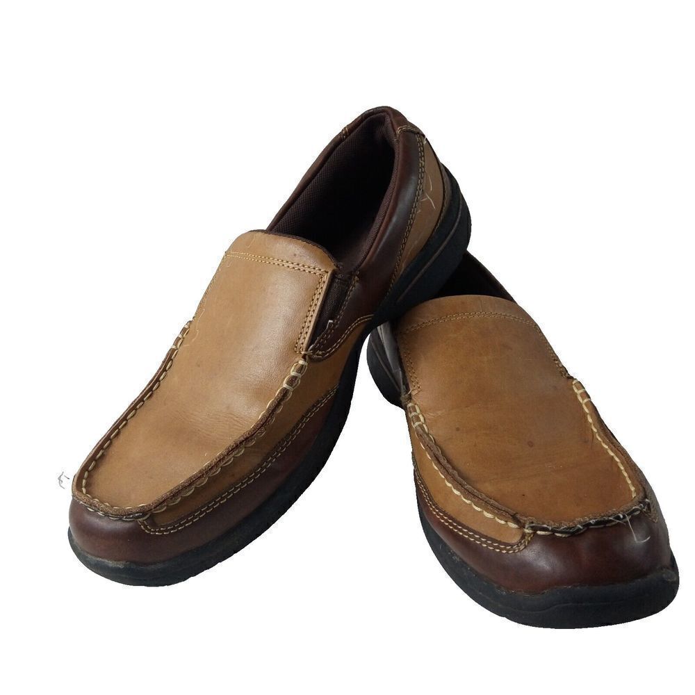Croft & Barrow Two Tone Brown Leather Slip-On Casual Loafer Shoes Size 9.5M